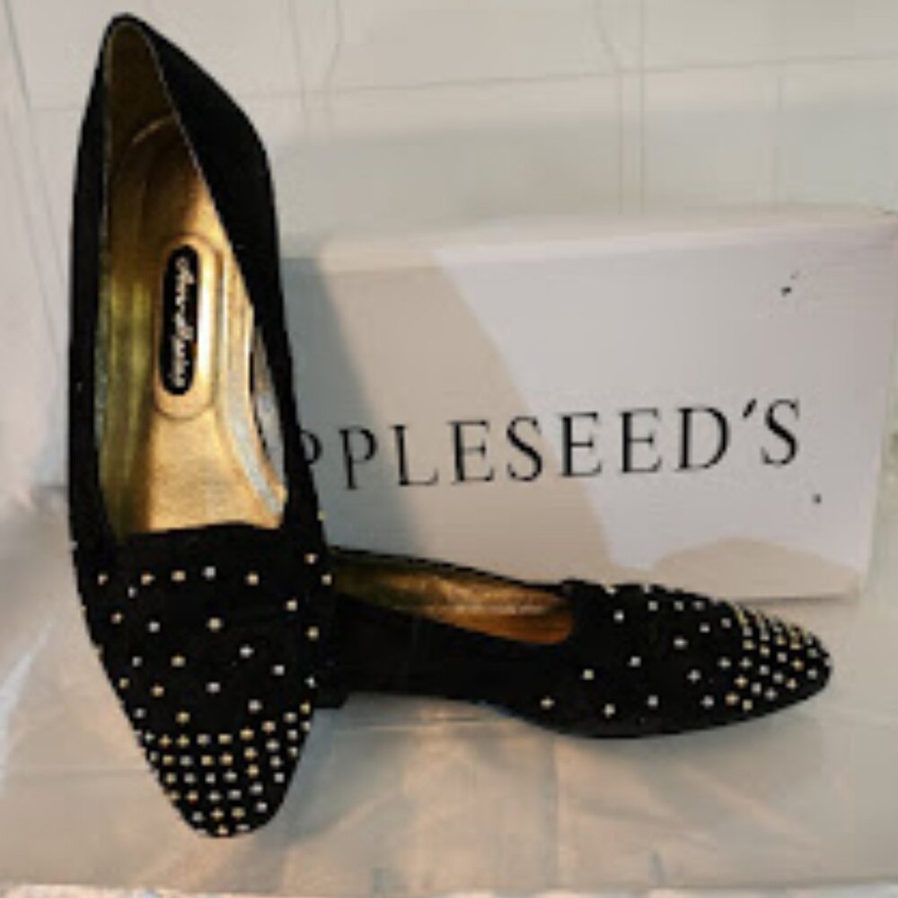 Vintage Black Suede Beaded ANN-MARINO Ladies Flats 6.5M
